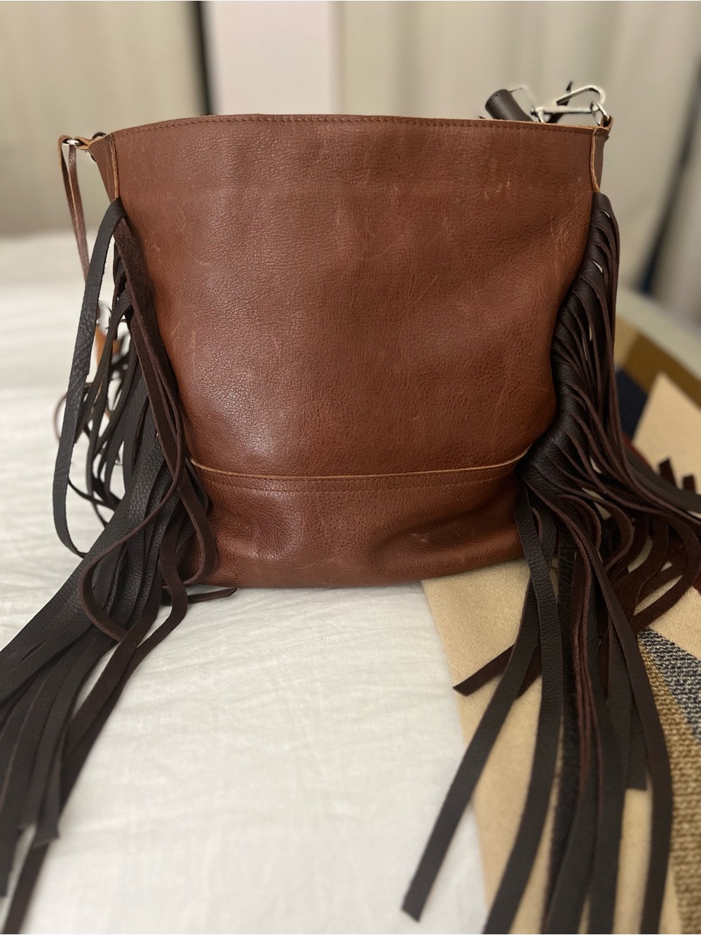 Fringe Hill Leather Bucket Bag - Brown